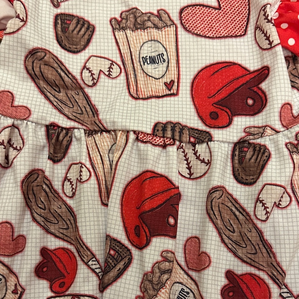 Red and White Kids Dress with Sports baseball Print - Picture 4 of 5